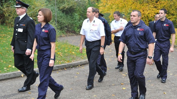 Members of Essex County Fire & Rescue Service (ECFRS) arrive at the Harlow Islamic Centre, for the funeral