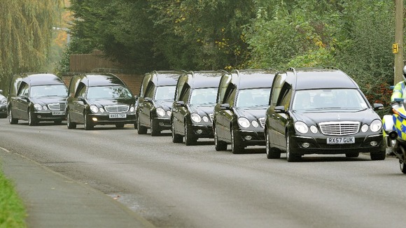 Funeral cortege of Sabah Usmani, a doctor, who along with her children - Hira, 12, Sohaib, 11, Muneeb, nine, Rayyan, six, and Maheen, 3.