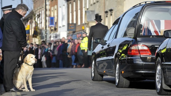 The cortege for Lance Corporal Liam Tasker as it passed through Wootton Bassett during his repatriation in 2011