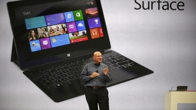 Microsoft CEO Steve Ballmer unveiling 'Surface' earlier this year ahead of today's official launch