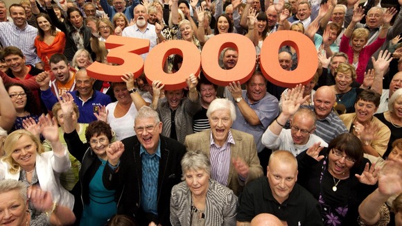 National Lottery's millionaires gather to celebrate the National Lottery reaching landmark of 3,000 millionaires in UK since 1994 launch.