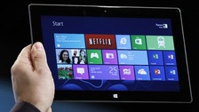 Microsoft tablet PC Surface is shown at the launch event of Windows 8 