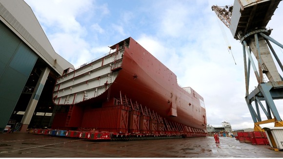 A hull section of the Queen Elizabeth class aircraft carriers at BAE Systems in Portsmouth earlier this month