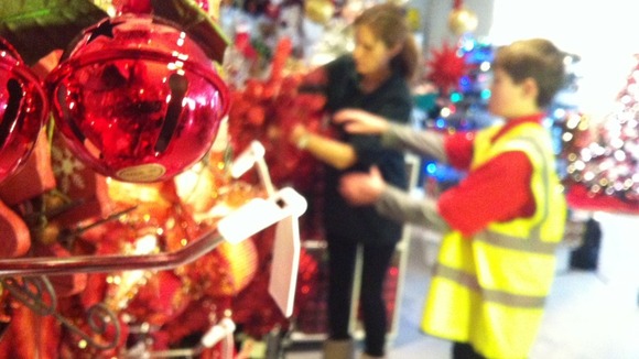 Workers packing decorations