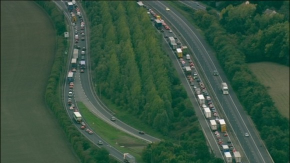 The A14 links Felixstowe with the Midlands