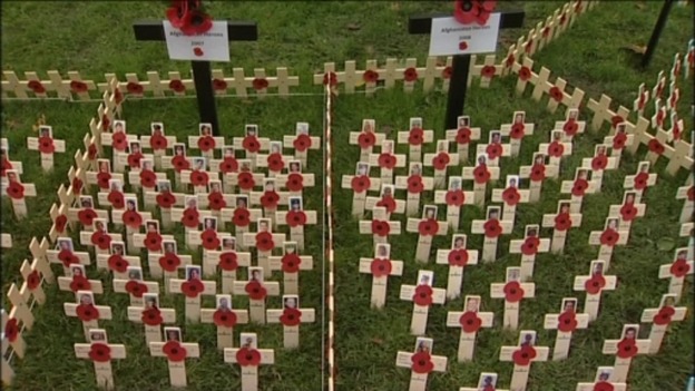 The Field of Remembrance made up of crosses to mark the fallen