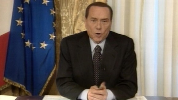 Silvio Berlusconi announcing his decision not to run in the next general election