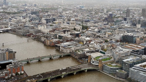 A view across the River Thames towards St Paul's Cathedral from the Shard