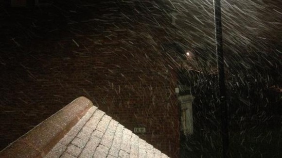 Heavy snow falling in Gosforth last night.