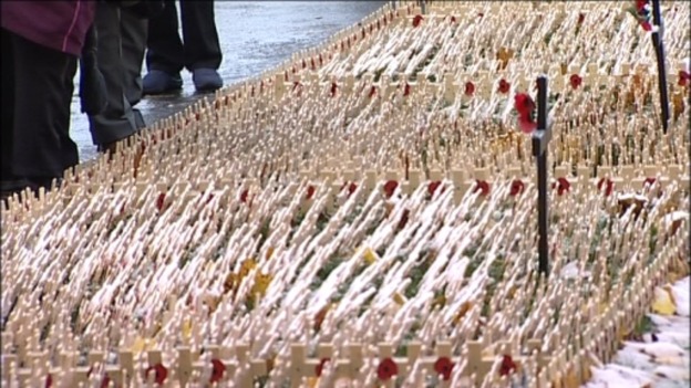 Crosses were planted in memory of those lost at war