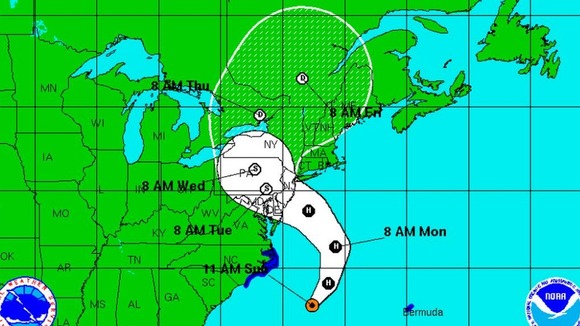 The latest forecast showing the probably path of Hurricane Sandy 