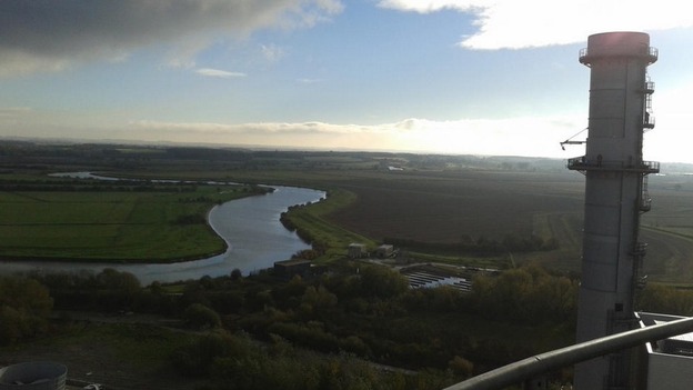 The view from the top of chimneys being occupied by protesters at a power station in Nottinghamshire