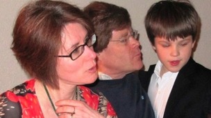 Missing schoolboy Pierre Barnes with his parents