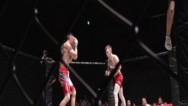 Two fighters in the caged octagon