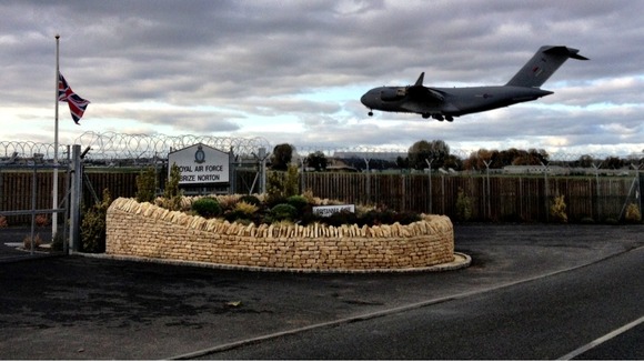 The plane landing at RAF Brize Norton