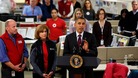 President Barack Obama speaks about the damage done by Hurricane Sandy at the National Red Cross Headquarters in Washington.