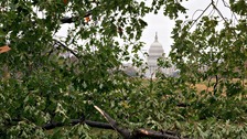 Capitol Hill can be seen through the fallen trees in Washington, where the Leicester schoolgirls were unable to catch their flight
