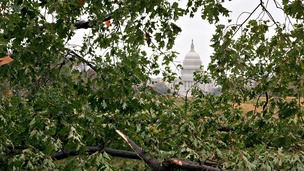 Capitol Hill can be seen through the fallen trees in Washington, where the Leicester schoolgirls were unable to catch their flight