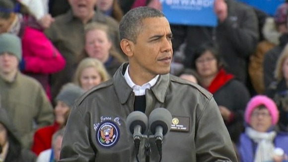 President Obama speaks during a campaign rally in Wisconsin on Thursday.