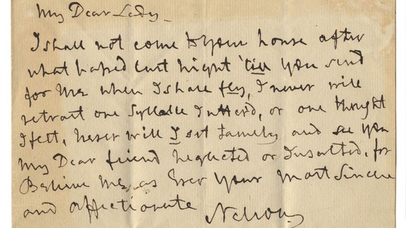 Nelson's letter will be auctioned by Bonham's
