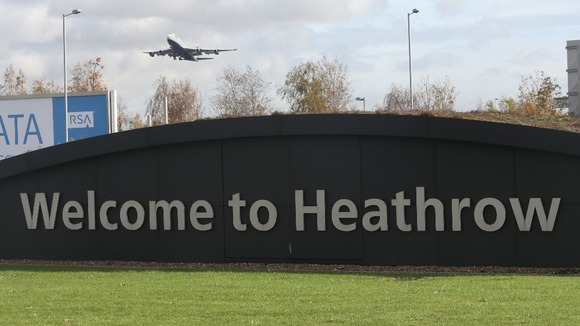 A plane takes off from Heathrow Airport.