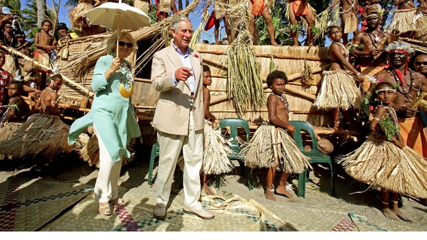 The Prince of Wales and Duchess of Cornwall during a visit to Boera village in Papua New Guinea