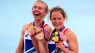 Great Britain's Sophie Hosking (right) and Katherine Copeland celebrate winning gold in the final of the lightweight women's double sculls
