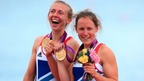 Great Britain's Sophie Hosking (right) and Katherine Copeland celebrate winning gold in the final of the lightweight women's double sculls