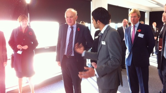 Vince Cable arrives at the Mira Technology Park in Birmingham
