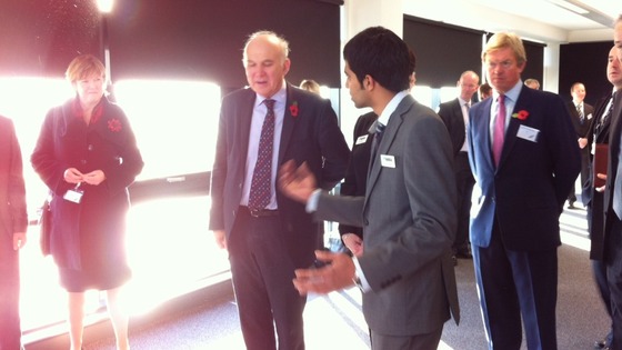 Vince Cable arrives at the Mira Technology Park in Birmingham