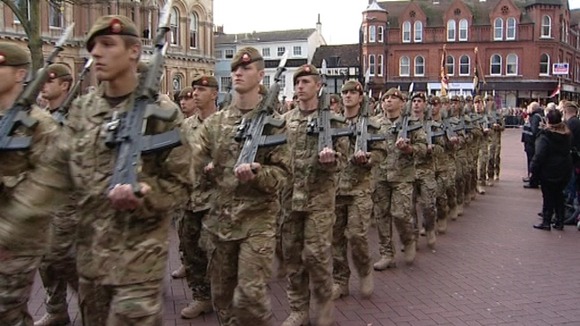 Royal Anglian Regiment parading through Ipswich