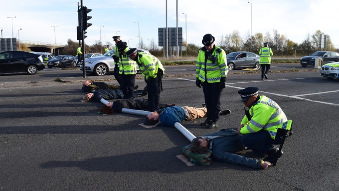 Protesters blocked the motorway.