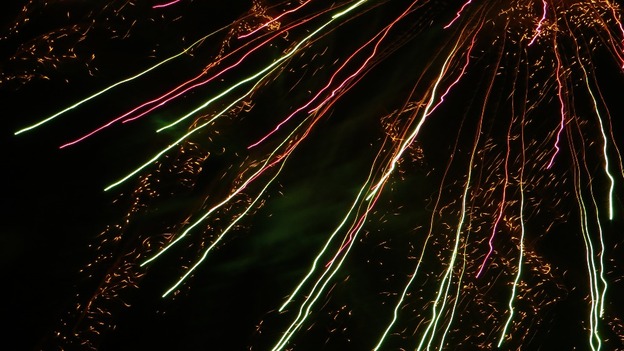 Fireworks trail off at the display at the Stadium of Light last night