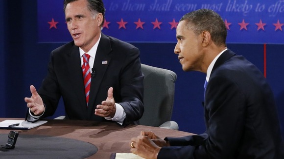 Mitt Romney and Barack Obama during their final presidential debate