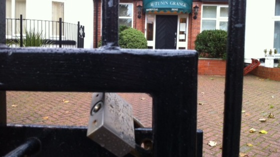 The gates at the care home are padlocked this lunchtime