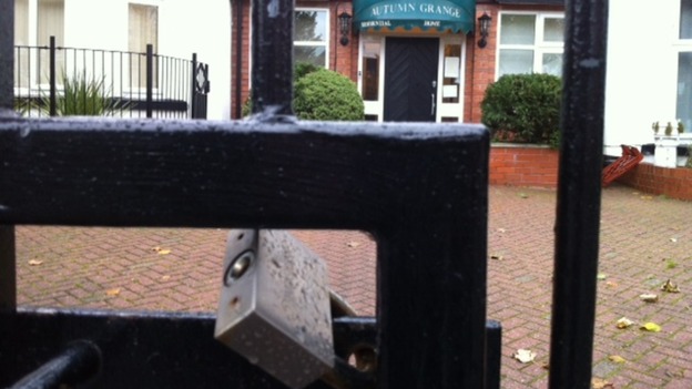 The gates at the care home are padlocked this lunchtime