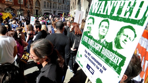 Demonstrators outside the Department of Education today.