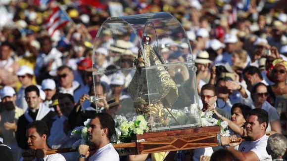 Crowds at Revolution Square in Havana ahead of the Pope's mass.