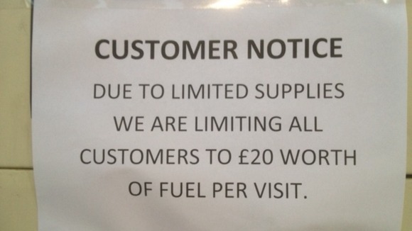 Notice limiting purchase to £20 worth of fuel