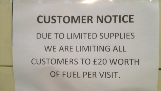 Notice limiting purchase to £20 worth of fuel