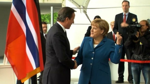 David Cameron with German Chancellor Angela Merkel at a previous meeting in Berlin