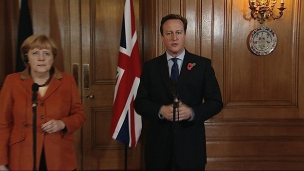 Prime Minister David Cameron and German Chancellor Angela Merkel host a joint press conference in Downing Street
