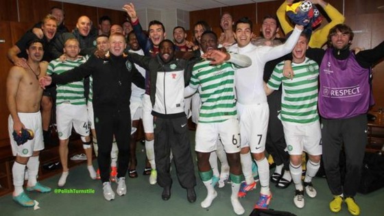 Celtic players celebrate in Glasgow