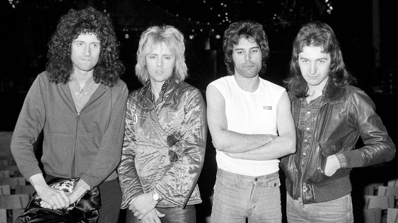 British rock group Queen pictured in 1977: (From left) Brian May, Roger Taylor, Freddie Mercury and John Deacon.
