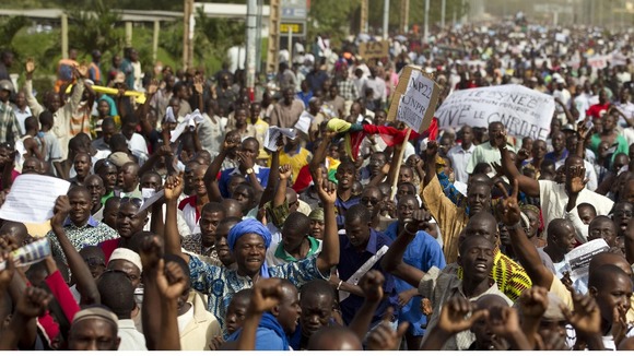 Crowds protest in Mali