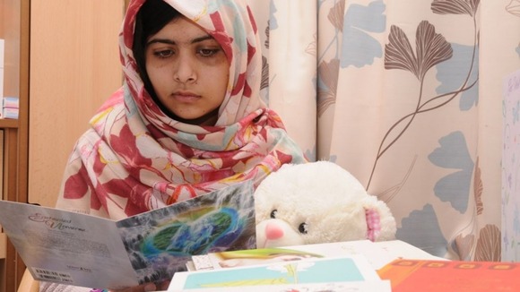 Malala pictured at the Queen Elizabeth Hospital Birmingham, where she is currently being treated.