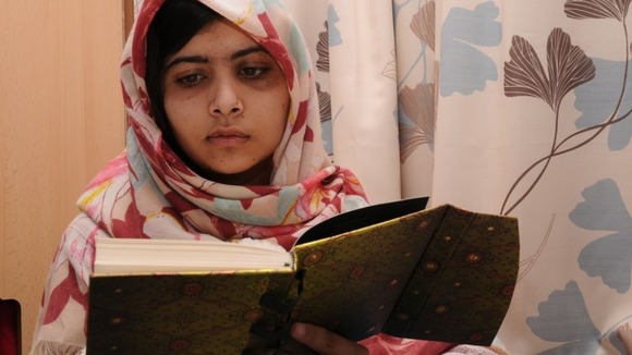 Malala, who was tragically shot last month in Pakistan, reads goodwill messages.
