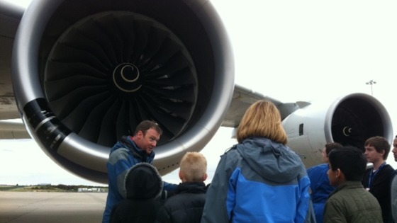 Schoolchildren being shown the Airbus A380