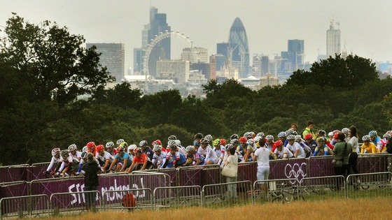 Riders race through Richmond Park in London during the Women's Road Race on the second day of the London 2012 Olympic Games.