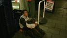 Homeless man outside Royal Festival Hall, South Bank Centre, London.